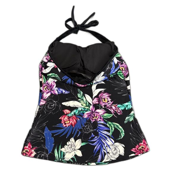Hapari Halter Neck Tankini Top Black Multicolor Floral Tropical Size Medium - Picture 2 of 4